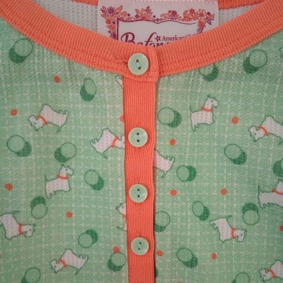 American Girl Beforever Kit's Scottie Dog Green Orange Pajamas Set Girl's M - Picture 9 of 13